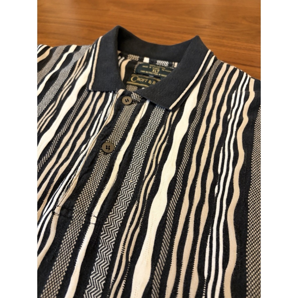 Vintage 90s Croft & Barrow Polo Shirt Coogi Style Stripe Sz XLT 3D Textured Golf